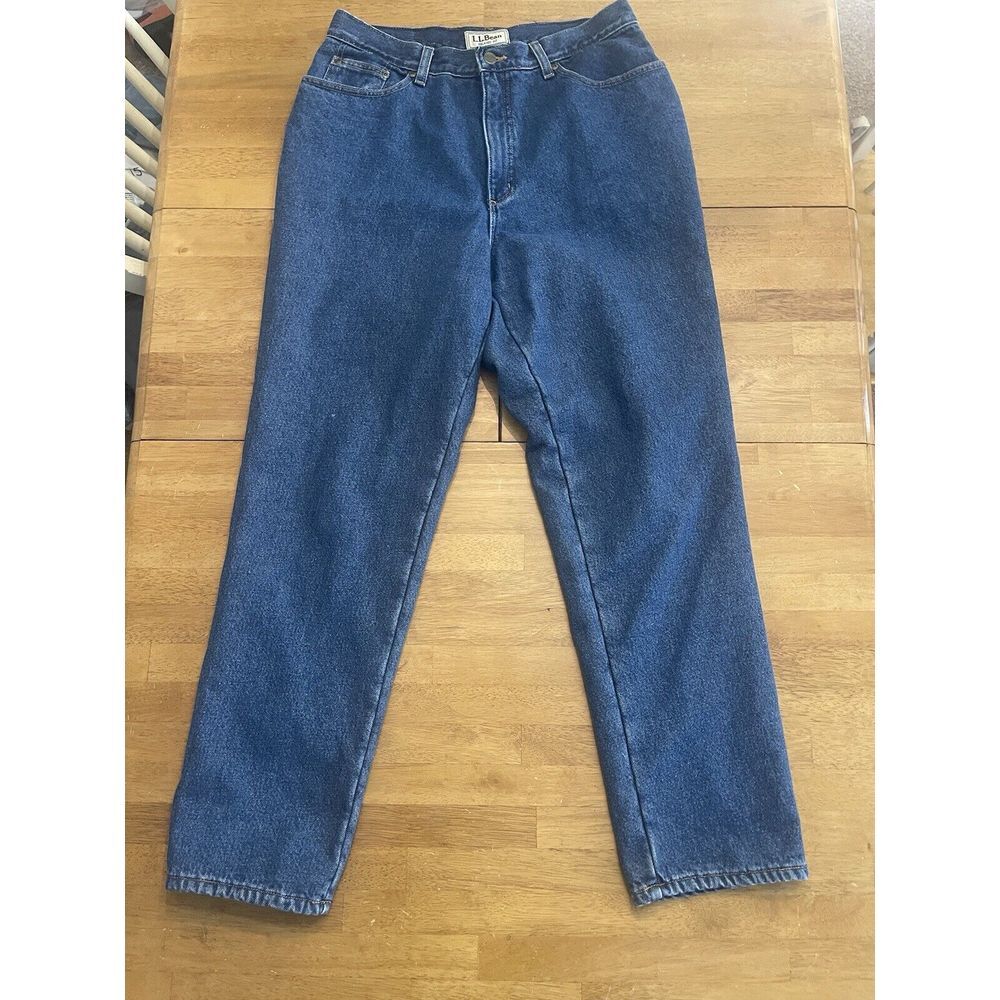 LL BEAN Women's Relaxed Fit Blue Jeans Red Flannel Lined Size 16 reg‎